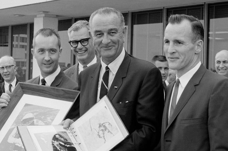 Vice President Lyndon B. Johnson visits the Manned Spaceflight Center with NASA administrators