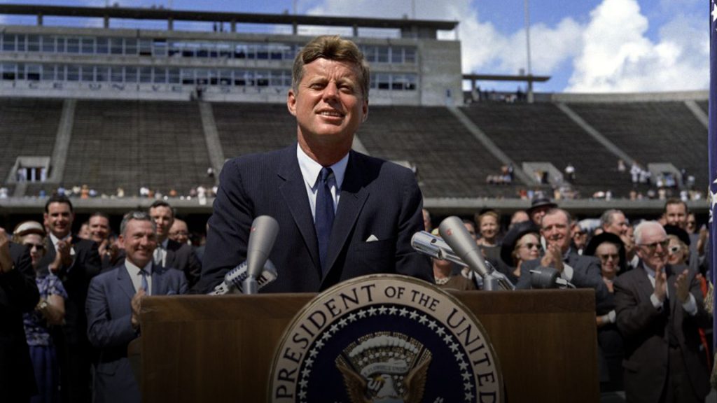 JFK delivering the "We choose to go to the Moon" speech at Rice University