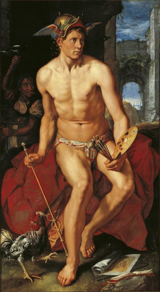 Depiction of the Roman god Mercury, painted by Hendrick Goltzius (1611-13)