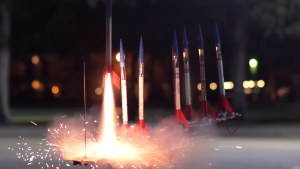 Seven small rockets being launched