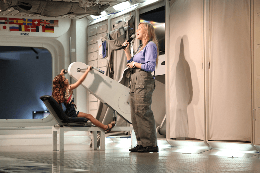 Discover why astronauts must exercise in space, see how they sleep and how they work in microgravity during the interactive Living in Space presentation. Photo courtesy of Space Center Houston.