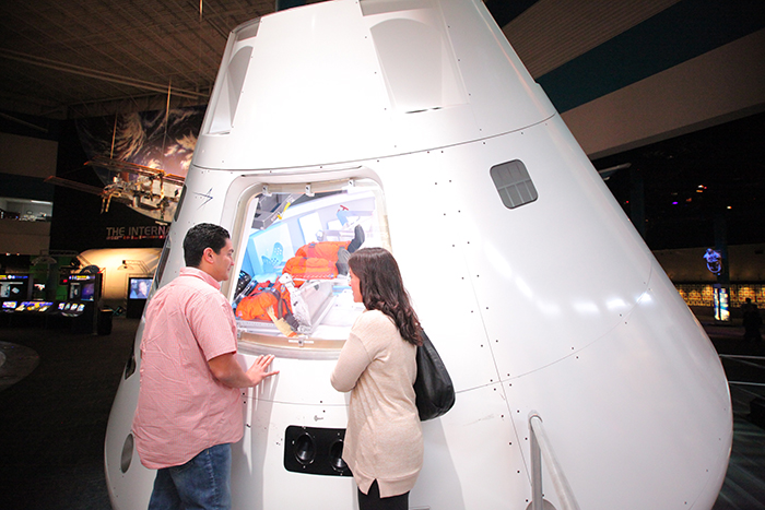 Visitors get an up-close look inside a full-size Orion research model used by engineers from NASA Johnson Space Center and Lockheed Martin at Space Center Houston’s new permanent exhibit Mission Mars. It’s an immersive experience about the red planet and the wealth of potential scientific discoveries to uncover on Mars.