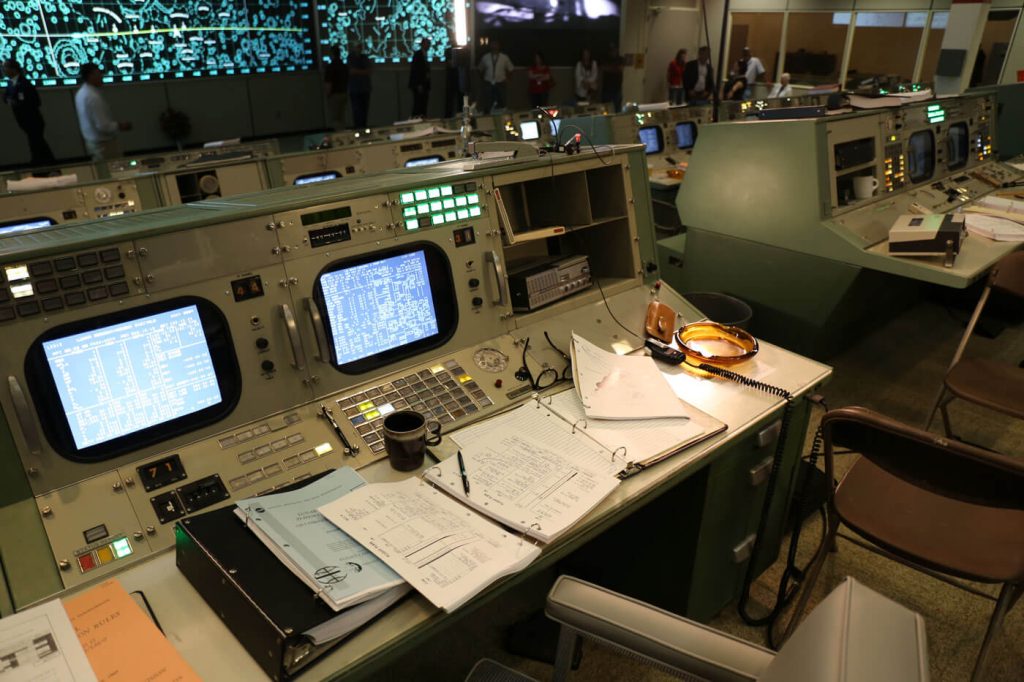 The Apollo Mission Control Center, used during the Gemini, Apollo and Shuttle eras, underwent restoration beginning in July 2017.
