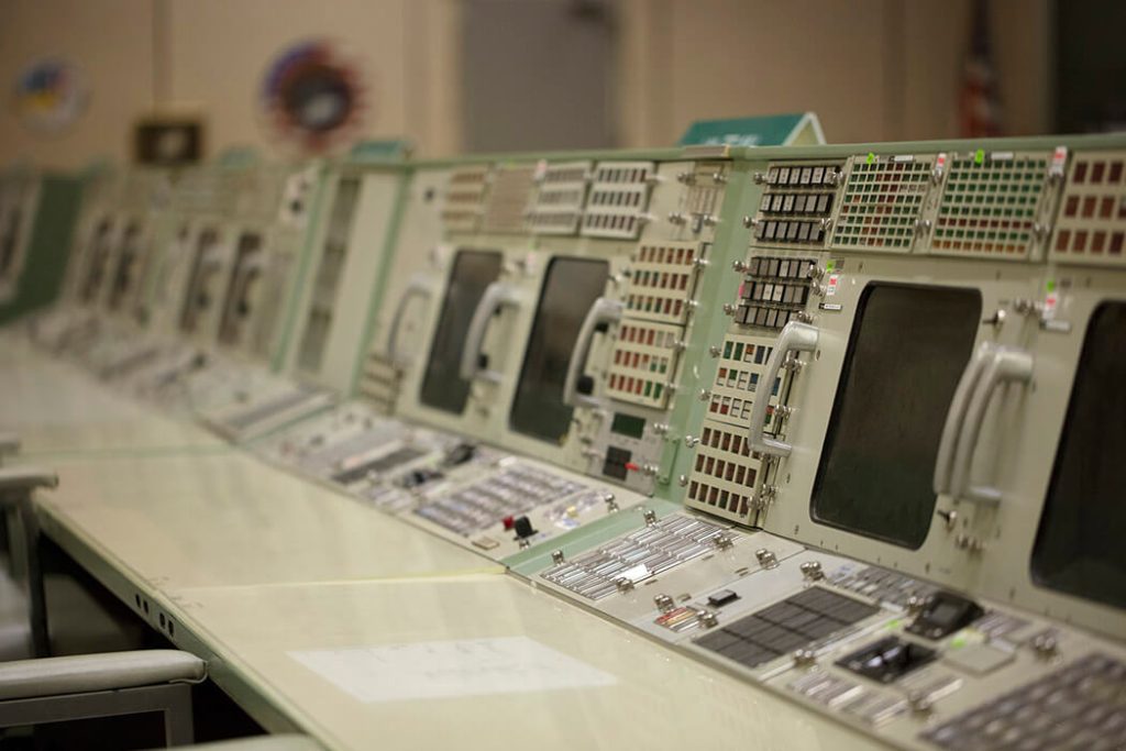 Of the hundreds of buttons and controls located at these flight controller stations in Historic Mission Control, many have gone missing or have become faded after decades of use.