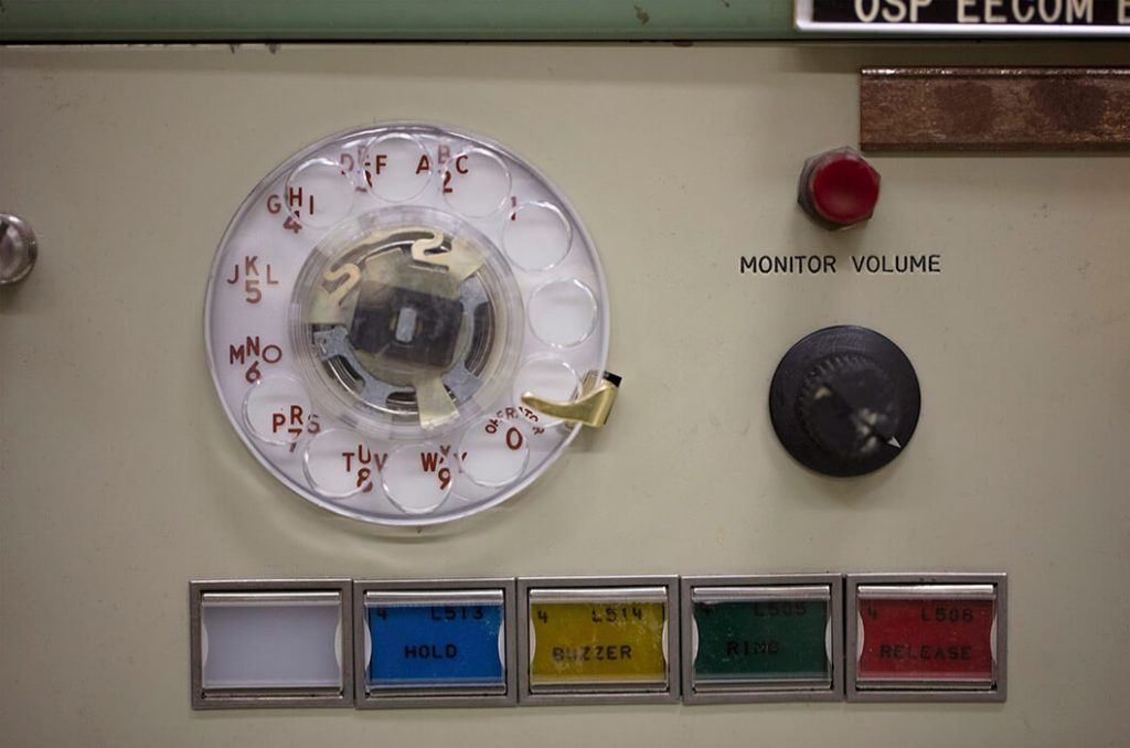 Flight controllers in Historic Mission Control didn’t have text messages or email to communicate with each other during the Apollo era. They used a Private Automatic Branch Exchange panel complete with a rotary dial to communicate with other controllers within Mission Control. After decades of use, the buttons have become faded, the paint has become scratched and the metal components have become rusted.