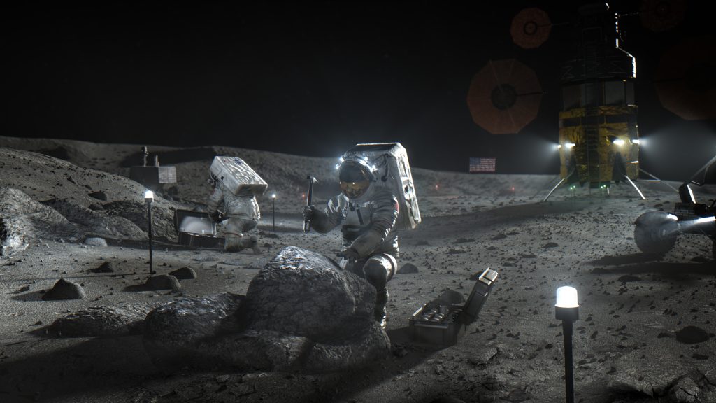 xEVA on Moon Hammering Rock